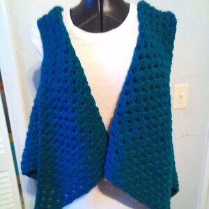 Hand Crafted Crochet Shawl Vest, Color Teal, Size will fit S-L.